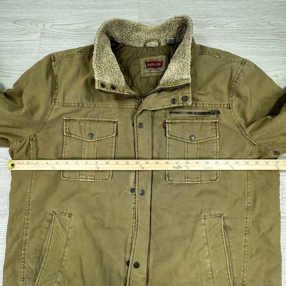 Levi's Men's Sherpa Collar Canvas Field Jacket Khaki XXL Quilted Lined Workwear
